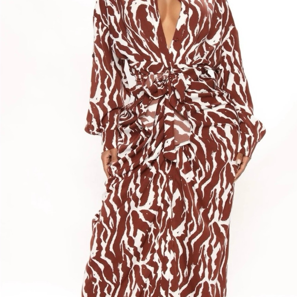 Elegant Brown and White Animal Print Dress